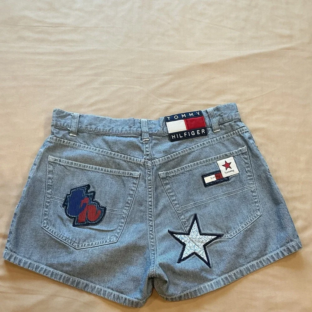 Tommy Hilfiger Vintage‎ Womens Sz 7 Shorts Patches Rare Flat Front Blue